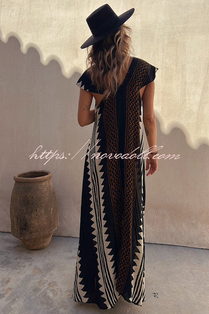 flowersverse Beach Dates Ethnic Print A-line Maxi Dress