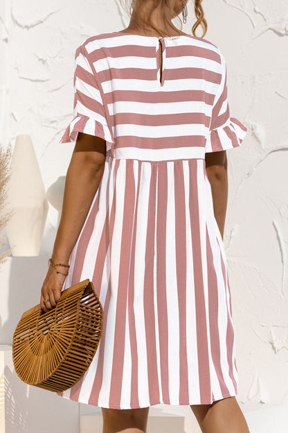 flowersverse Fashion Casual Striped Patchwork O Neck A Line Dresses