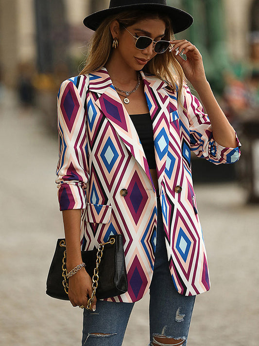 flowersverse Casual Loose Geometric Coat