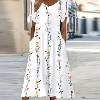 flowersverse Round Neck Cotton Holiday Floral Dress