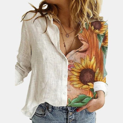 flowersverse 5XL 3D Digital Portrait Letter Printing Casual Women Blouse Oversized Spring Autumn Loose Button Cardigan Long Ladies Shirt New