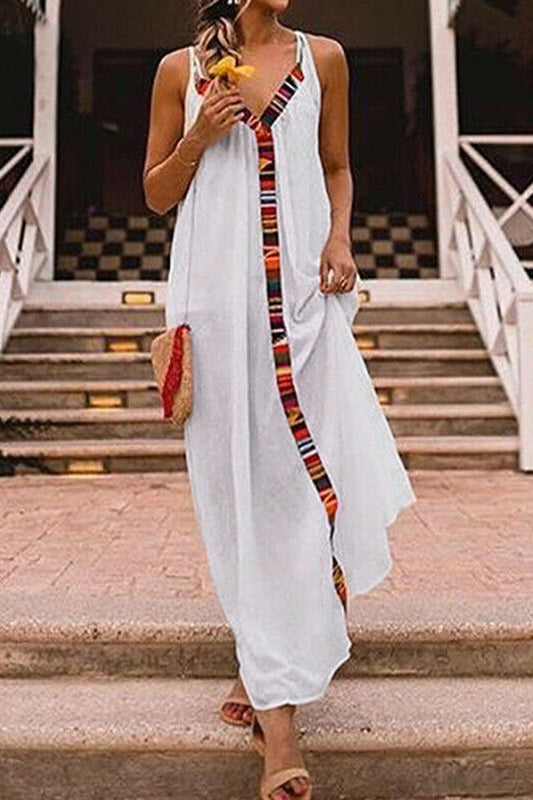 flowersverse Casual Geometric Split Joint Sling Maxi Dresses