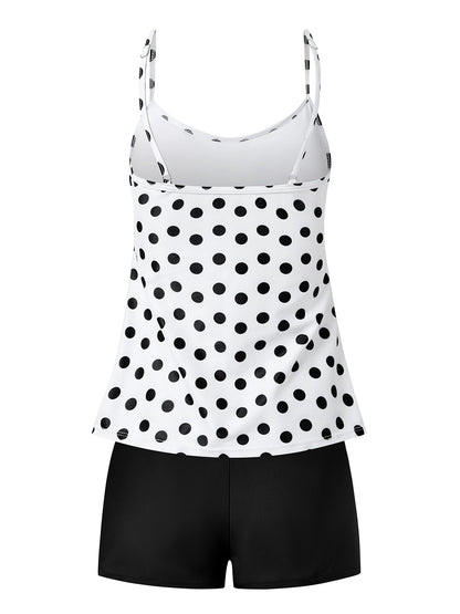 flowersverse Casual Polka Dots Printing Scoop Neck Tankinis Two-Piece Set