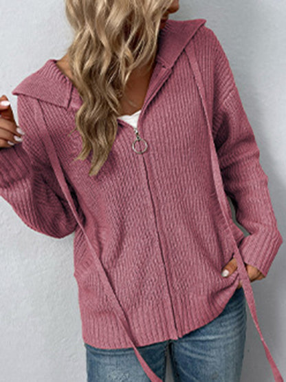 flowersverse Casual Long Sleeves Hooded Solid Color Cardigan Tops