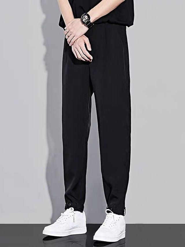 flowersverse Men's Dress Pants Culottes Wide Leg Trousers Pleated Pants Pleated Pocket Plain Comfort Breathable Casual Daily Holiday Stylish Classic Style Black White