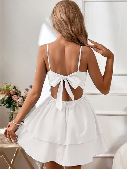 flowersverse Vacation A-Line Bowknot  Mini Dress