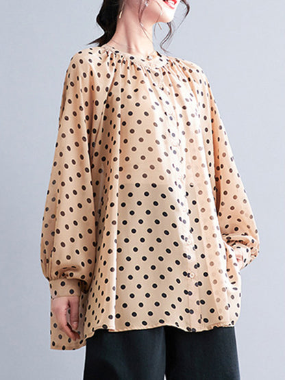 flowersverse Original Casual Polka-Dot Blouse