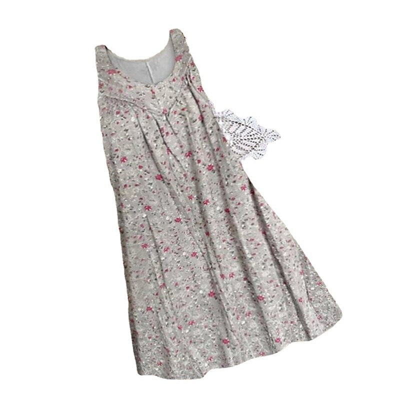 flowersverse Women's Plus Size Casual Dress Floral Crew Neck Print Sleeveless Spring Summer Casual Short Mini Dress Causal Daily Dress