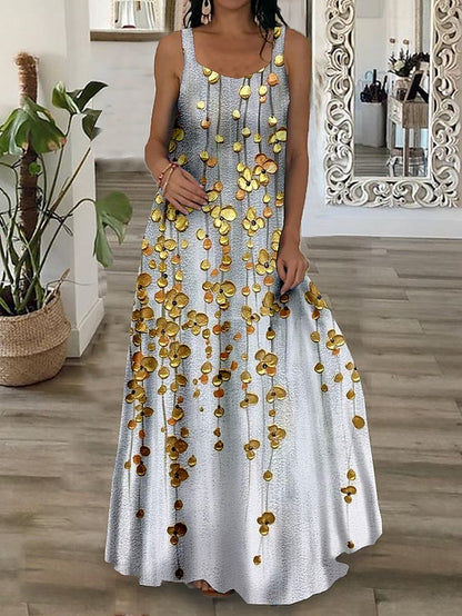 flowersverse Women's Long Dress Maxi Dress Swing Dress Summer Dress Slip Dress Floral Oil Painting Fashion Romantic Vacation Weekend Spring Dress Print Sleeveless Strap Dress Regular Fit Yellow Blue Dark Green