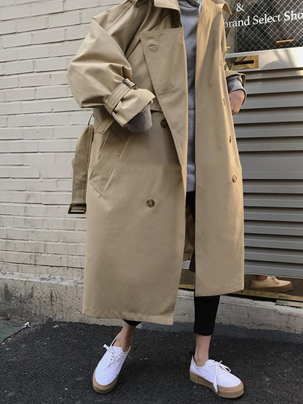 flowersverse Stylish Selection Loose Solid Color Lapel Collar Trench Coats