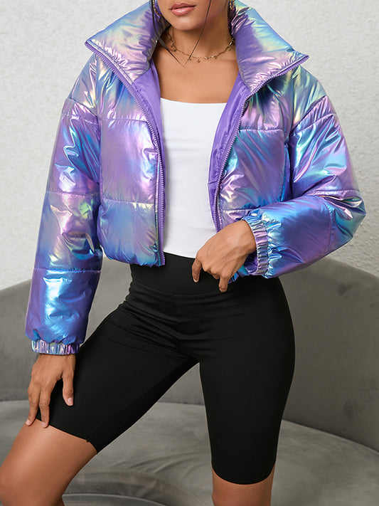 flowersverse Gradient Split-Joint Zipper Long Sleeves High Neck Padded Coat