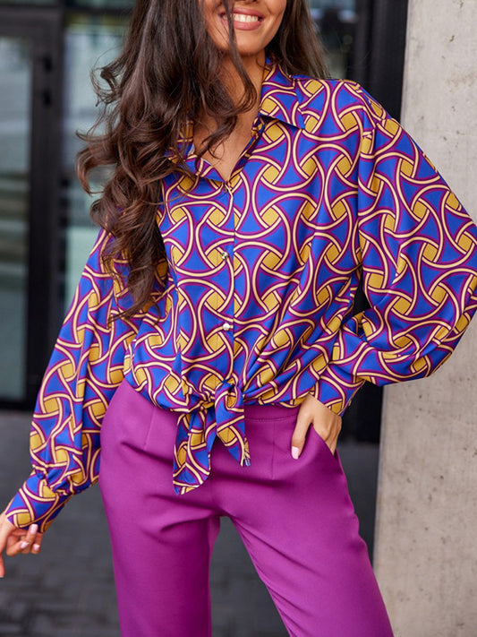 flowersverse Printed Long Sleeves Loose Lapel Blouses&shirts Tops