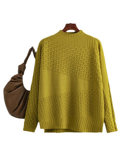 flowersverse Casual Loose Long Sleeves Solid Color Half Turtleneck Sweater Tops