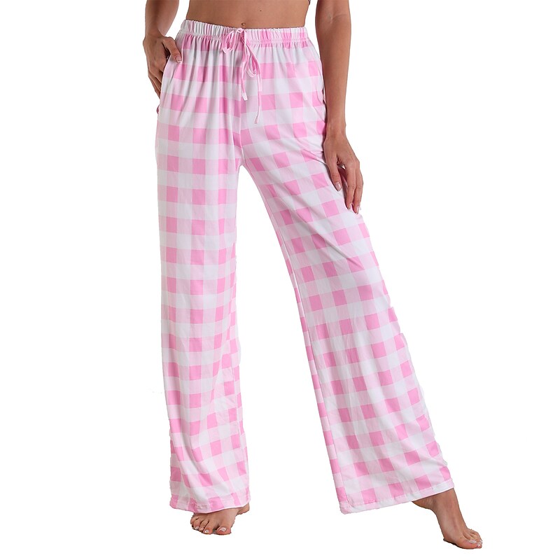 flowersverse Women's Christmas Pjs Women's Plus Size Pajamas Bottom 1 PCS Grid / Plaid Fashion Comfort Sport Home Party Club Bamboo Gift Long Pant Basic Print Pocket Spring Summer Light Pink White