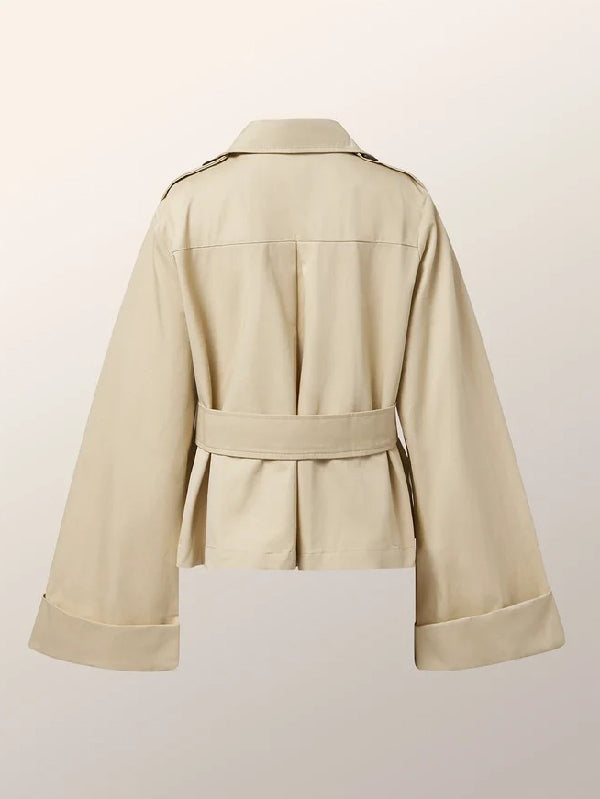 flowersverse Buttoned Pockets Solid Color Loose Notched Collar Trench Coats