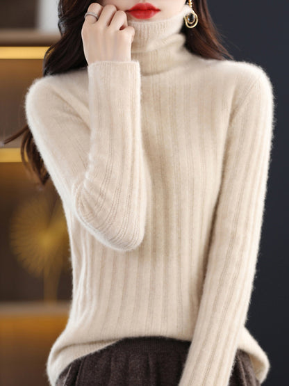 flowersverse Keep Warm Solid Color Long Sleeves Skinny High Neck Sweater Tops Pullovers