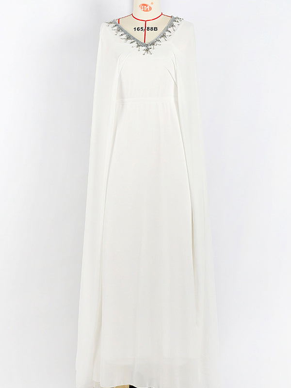 flowersverse White V-Neck Evening Dress