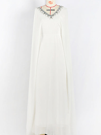 flowersverse White V-Neck Evening Dress