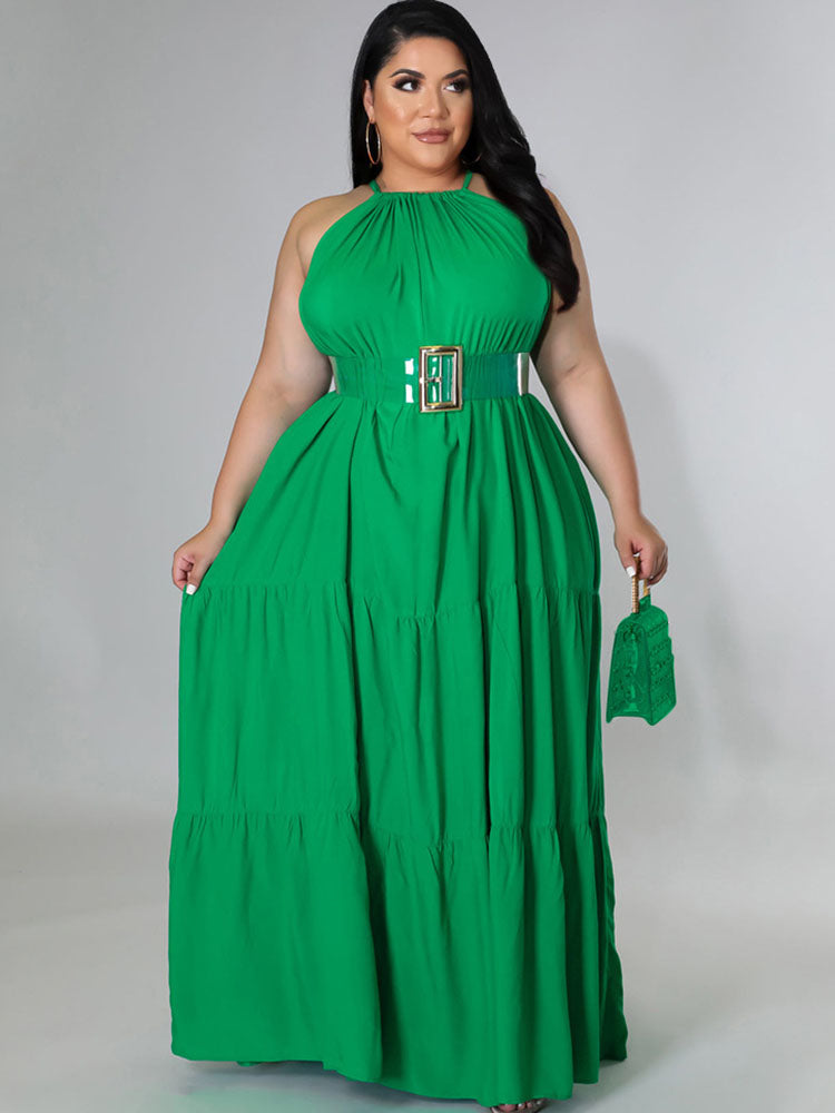 flowersverse Plus Size Sleeveless Ruched Maxi Dresses