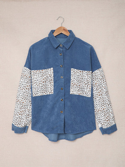 flowersverse Casual Loose Leopard Patchwork Polo Coat