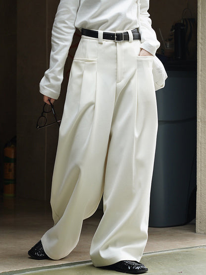 flowersverse Loose Pleated Solid Color Wide Leg Pants Bottoms