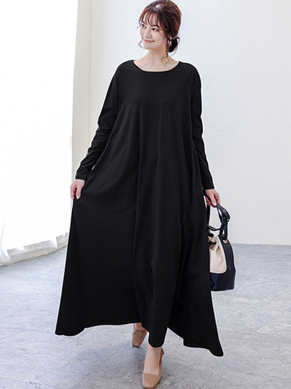 flowersverse Simple 6 Colors Plus Size Loose Long Sleeve Casual Dress