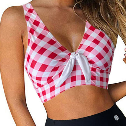 flowersverse Women's Swimwear Bikini 2 Piece Normal Swimsuit Open Back Printing High Waisted Plaid Rosy Pink Tank Top V Wire Bathing Suits Sexy Vacation Fashion / Modern / New