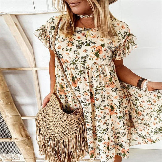 flowersverse Floral Print Short-sleeved Loose Dress