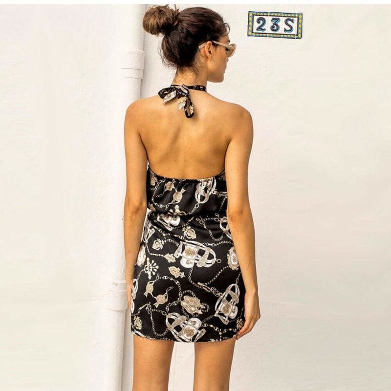 flowersverse Floral Backless Mini Dress Women Ladies Sleeveless High Waist Evening Party Summer Dress Fashion Slit Print Dress Sundress