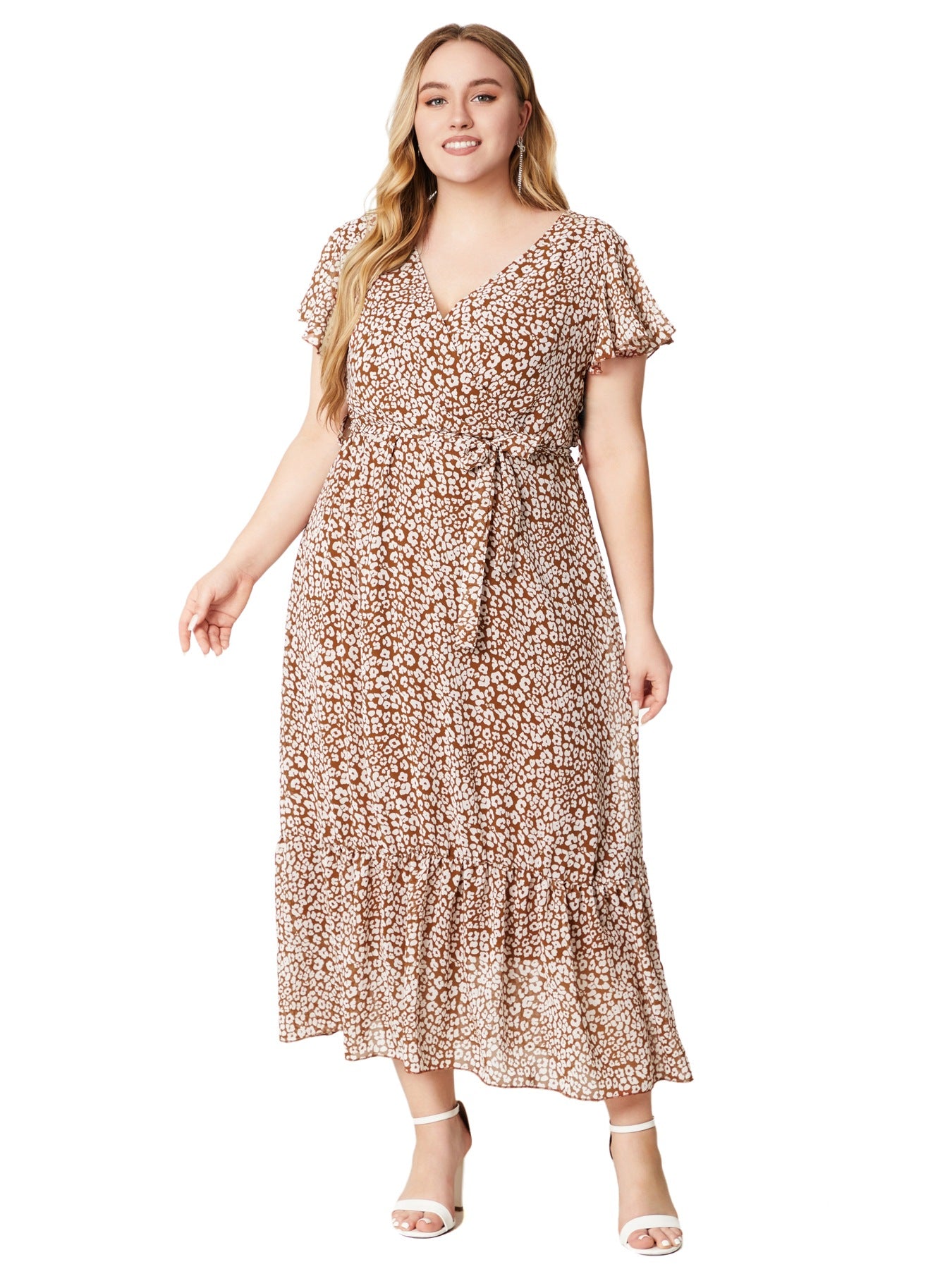 flowersverse Women's Summer Plus Size V-Neck Dress