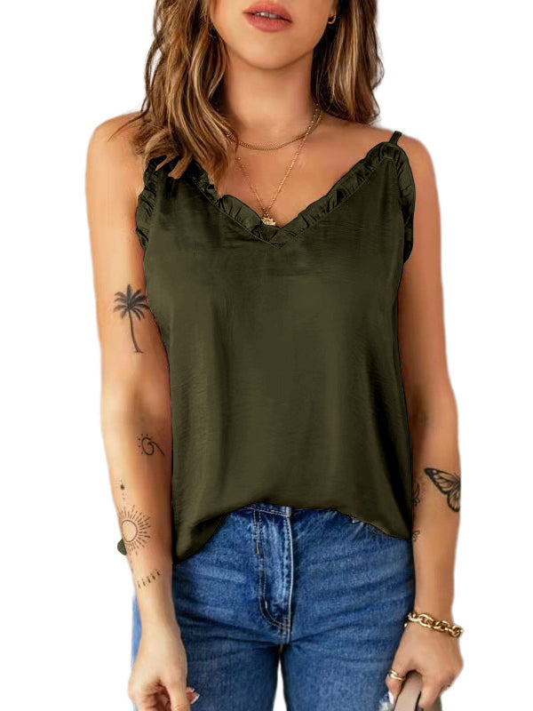 flowersverse Casual Solid Color Falbala Camisole Vest Top