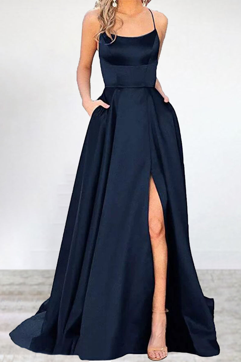 flowersverse Sexy Formal Solid High Opening U Neck Evening Dress Dresses