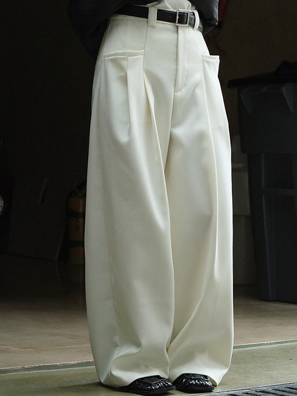 flowersverse Loose Pleated Solid Color Wide Leg Pants Bottoms