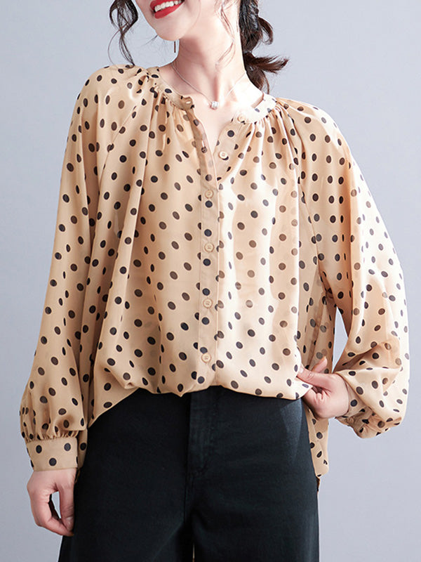 flowersverse Original Casual Polka-Dot Blouse