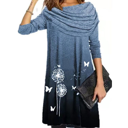 flowersverse Women's Casual Dress Shift Dress Print Dress Floral Butterfly Print Cowl Neck Mini Dress Active Fashion Outdoor Daily Long Sleeve Loose Fit Light Purple Light Blue Gray Fall Spring S M L XL XXL