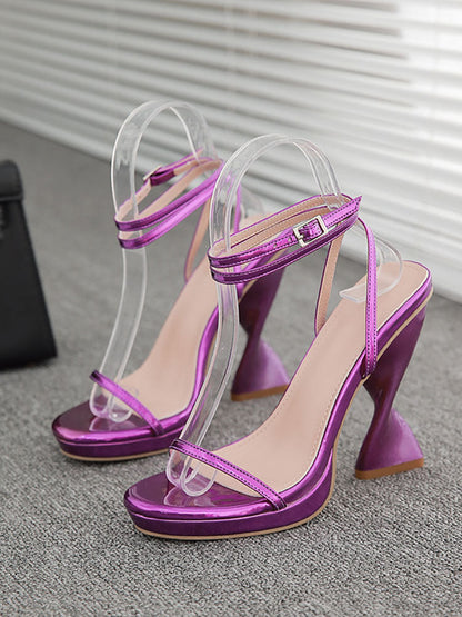 flowersverse Chunky Open Toe Strappy Platform Heels