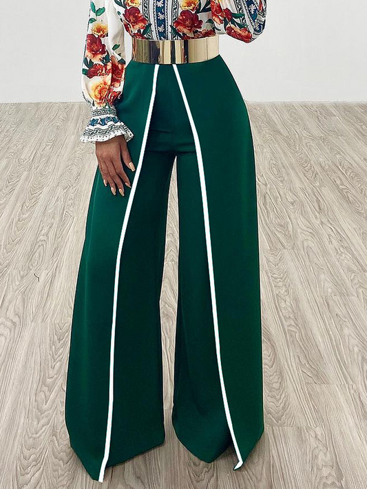 flowersverse Urban High Waisted Wide Leg Contrast Color Casual Pants Bottoms