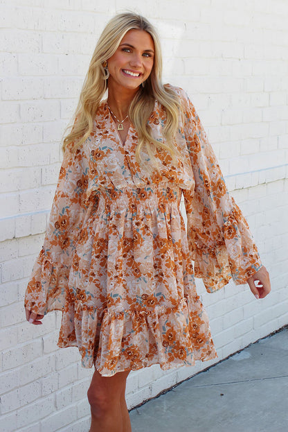 flowersverse Orange Floral Smocked Waist Dress