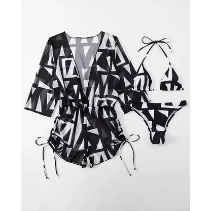 flowersverse Women's Swimwear Bikini Normal Swimsuit 3-Piece Printing Leaf Geometic Black Orange Green Bathing Suits Sports Beach Wear Summer