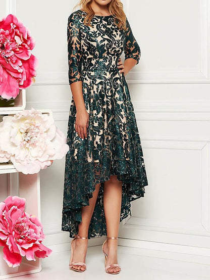 flowersverse Women's A-Line Dress Midi Dress Half Sleeve Solid Color Floral Lace Spring & Summer All Seasons Hot Elegant Green