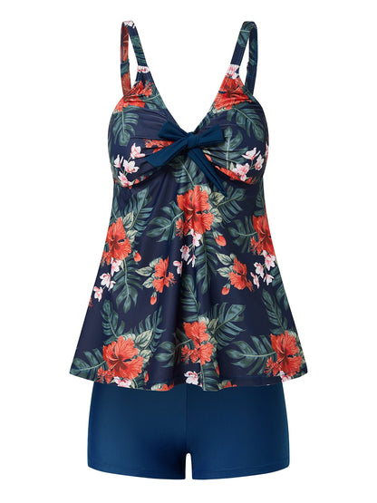 flowersverse Vacation Floral Printing Scoop Neck Tankinis Two-Piece Set