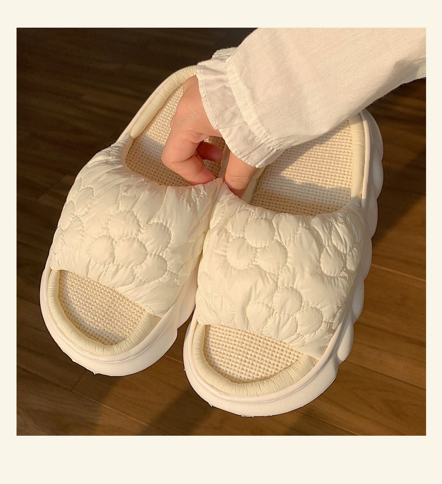 flowersverse And Sweet Bubble Flower Soft Thick Bottom Linen Slippers