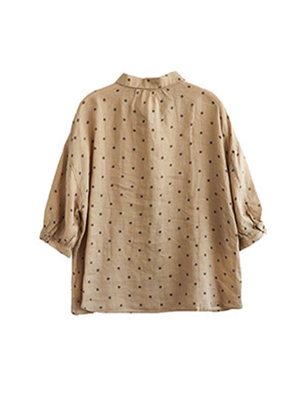 flowersverse Polka-Dot Half Sleeves Loose Lapel Blouses&shirts Tops