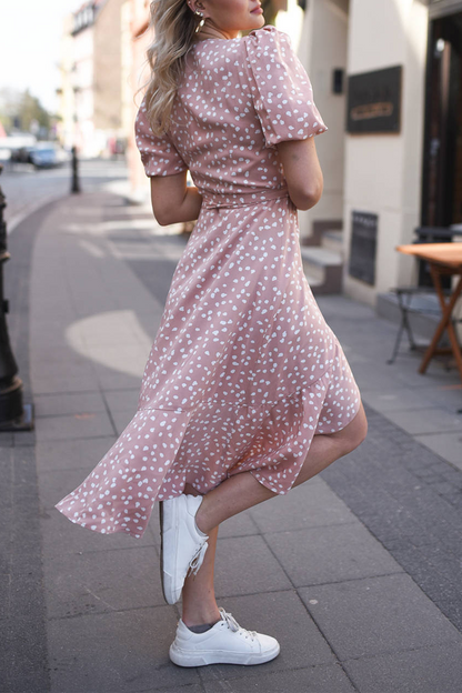 flowersverse Casual Print Flounce V Neck Irregular Dress Dresses