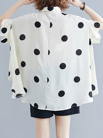 flowersverse Polka-Dot Batwing Sleeves Loose Lapel Blouses&shirts Tops