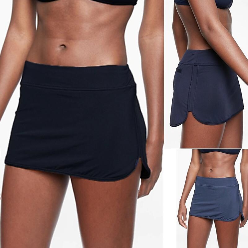 flowersverse Women's Swimwear Bikini Bottom Normal Swimsuit Quick Dry Solid Color Black Navy Blue Grey Bathing Suits Sports Summer