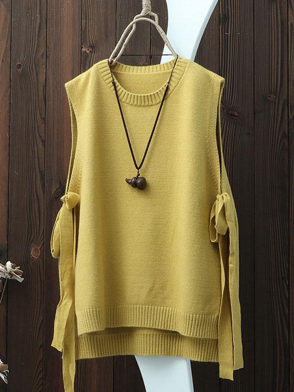 flowersverse Vintage Split-side Bandage Knitting Vest