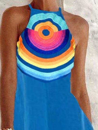 flowersverse Ombre/tie-Dye Boho Sleeveless A-Line Weaving Dress