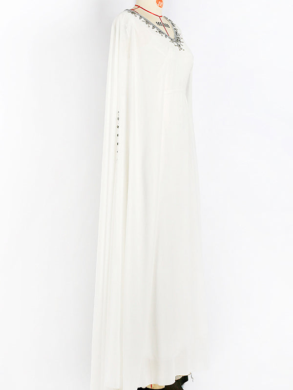 flowersverse White V-Neck Evening Dress