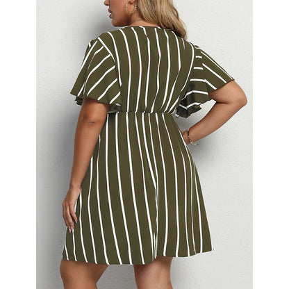 flowersverse Women's Plus Size Casual Dress A Line Dress Stripe Mini Dress Short Sleeve Print V Neck Fashion Outdoor ArmyGreen Black Spring Summer L XL XXL 3XL 4XL